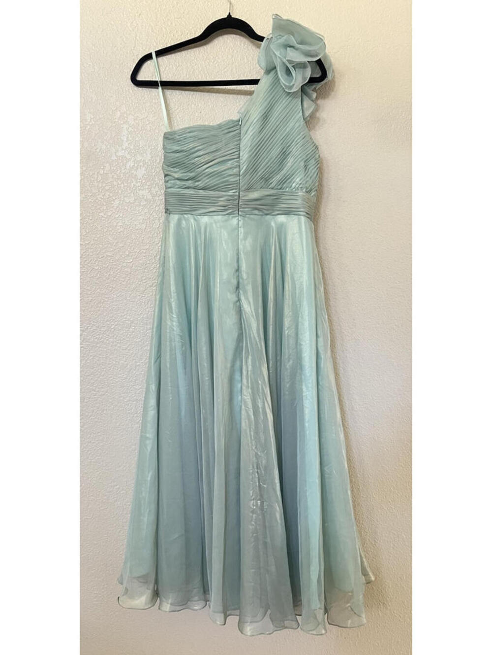 New Mac Duggal Rosette One Shoulder Tea Length Dress In Sage Size 6 - Picture 6 of 10